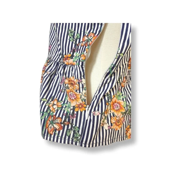 Iris Striped Tank Top Womens Fit & Flare Sleeveless Floral Bow Padded Low Cut-L - Picture 9 of 16